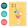 Load image into Gallery viewer, The cover of Tree-Free’s Savoring 21 card with lines demonstrating its 5x7 dimensions, along with the following text: “100% PCW recycled paper, proudly made in the USA, sustainably printed on extra-thick card stock”