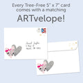 Load image into Gallery viewer, The envelope for Tree-Free’s Silver Celebration card, along with the following text: “Every Tree-Free 5x7 card comes with a matching ARTvelope!”