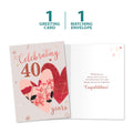 Load image into Gallery viewer, The cover and inside of Tree-Free’s Ruby Celebration card, along with the following text: “1 greeting card, 1 matching envelope”