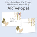 Load image into Gallery viewer, The envelope for Tree-Free’s Golden Hearts Tree card, along with the following text: “Every Tree-Free 5x7 card comes with a matching ARTvelope!”