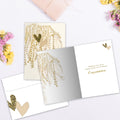 Load image into Gallery viewer, The inside of Tree-Free’s Golden Hearts Tree card, with the cover and envelope in the background.