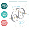 Load image into Gallery viewer, The cover of Tree-Free’s Spectacular 60 card with lines demonstrating its 5x7 dimensions, along with the following text: “100% PCW recycled paper, proudly made in the USA, sustainably printed on extra-thick card stock”