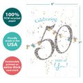 Load image into Gallery viewer, The cover of Tree-Free’s Fabulous 50 card with lines demonstrating its 5x7 dimensions, along with the following text: “100% PCW recycled paper, proudly made in the USA, sustainably printed on extra-thick card stock”