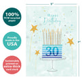 Load image into Gallery viewer, The cover of Tree-Free’s Bright 30 card with lines demonstrating its 5x7 dimensions, along with the following text: “100% PCW recycled paper, proudly made in the USA, sustainably printed on extra-thick card stock”