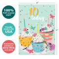 Load image into Gallery viewer, The cover of Tree-Free’s Sweet 10 card with lines demonstrating its 5x7 dimensions, along with the following text: “100% PCW recycled paper, proudly made in the USA, sustainably printed on extra-thick card stock”