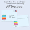 Load image into Gallery viewer, The envelope for Tree-Free’s Celebrating 90 card, along with the following text: “Every Tree-Free 5x7 card comes with a matching ARTvelope!”
