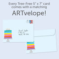 Load image into Gallery viewer, The envelope for Tree-Free’s Celebrating 50 card, along with the following text: “Every Tree-Free 5x7 card comes with a matching ARTvelope!”