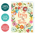 Load image into Gallery viewer, The cover of Tree-Free’s 40 is the New 30 card with lines demonstrating its 5x7 dimensions, along with the following text: “100% PCW recycled paper, proudly made in the USA, sustainably printed on extra-thick card stock”