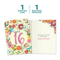 Load image into Gallery viewer, The cover and inside of Tree-Free’s Sweet 16 card, along with the following text: “1 greeting card, 1 matching envelope”