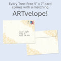 Load image into Gallery viewer, The envelope for Tree-Free’s 50 Golden Years card, along with the following text: “Every Tree-Free 5x7 card comes with a matching ARTvelope!”