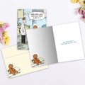 Load image into Gallery viewer, The inside of Tree-Free’s Sore Knee card, with the cover and envelope in the background.