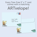 Load image into Gallery viewer, The envelope for Tree-Free’s Dogopoly card, along with the following text: “Every Tree-Free 5x7 card comes with a matching ARTvelope!”