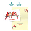 Load image into Gallery viewer, The cover and inside of Tree-Free’s Happy Cardinals card, along with the following text: “1 greeting card, 1 matching envelope”