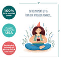 Load image into Gallery viewer, The cover of Tree-Free’s In This Moment card with lines demonstrating its 5x7 dimensions, along with the following text: “100% PCW recycled paper, proudly made in the USA, sustainably printed on extra-thick card stock”