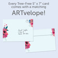 Load image into Gallery viewer, The envelope for Tree-Free’s Favorite Love Story card, along with the following text: “Every Tree-Free 5x7 card comes with a matching ARTvelope!”