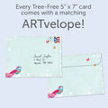 Load image into Gallery viewer, The envelope for Tree-Free’s Bird Day Wishes card, along with the following text: “Every Tree-Free 5x7 card comes with a matching ARTvelope!”
