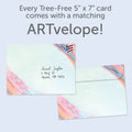 Load image into Gallery viewer, The inside of Tree-Free’s Artful Heart card, with the cover and envelope in the background.