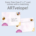Load image into Gallery viewer, The inside of Tree-Free’s Honey Bee Day card, with the cover and envelope in the background.