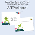 Load image into Gallery viewer, The envelope for Tree-Free’s Leap for Joy card, along with the following text: “Every Tree-Free 5x7 card comes with a matching ARTvelope!”