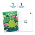 Load image into Gallery viewer, The cover and inside of Tree-Free’s Leap for Joy card, along with the following text: “1 greeting card, 1 matching envelope”