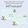 Load image into Gallery viewer, The envelope for Tree-Free’s Bright and Beautiful card, along with the following text: “Every Tree-Free 5x7 card comes with a matching ARTvelope!”