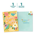 Load image into Gallery viewer, The cover and inside of Tree-Free’s Bright and Beautiful card, along with the following text: “1 greeting card, 1 matching envelope”