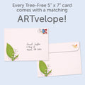 Load image into Gallery viewer, The envelope for Tree-Free’s Without Any Reward card, along with the following text: “Every Tree-Free 5x7 card comes with a matching ARTvelope!”