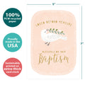 Load image into Gallery viewer, The cover of Tree-Free’s Loved Beyond Measure card with lines demonstrating its 5x7 dimensions, along with the following text: “100% PCW recycled paper, proudly made in the USA, sustainably printed on extra-thick card stock”