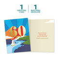 Load image into Gallery viewer, The cover and inside of Tree-Free’s Smooth Sailing 60 card, along with the following text: “1 greeting card, 1 matching envelope”