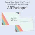 Load image into Gallery viewer, The envelope for Tree-Free’s Bravo Congrats card, along with the following text: “Every Tree-Free 5x7 card comes with a matching ARTvelope!”