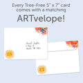 Load image into Gallery viewer, The envelope for Tree-Free’s Grateful Sun card, along with the following text: “Every Tree-Free 5x7 card comes with a matching ARTvelope!”