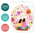 Load image into Gallery viewer, The cover of Tree-Free’s Friendship Wish card with lines demonstrating its 5x7 dimensions, along with the following text: “100% PCW recycled paper, proudly made in the USA, sustainably printed on extra-thick card stock”