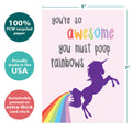 Load image into Gallery viewer, The cover of Tree-Free’s Awesome Rainbows card with lines demonstrating its 5x7 dimensions, along with the following text: “100% PCW recycled paper, proudly made in the USA, sustainably printed on extra-thick card stock”