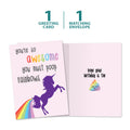 Load image into Gallery viewer, The cover and inside of Tree-Free’s Awesome Rainbows card, along with the following text: “1 greeting card, 1 matching envelope”