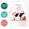 Load image into Gallery viewer, The cover of Tree-Free’s Have a Blast card with lines demonstrating its 5x7 dimensions, along with the following text: “100% PCW recycled paper, proudly made in the USA, sustainably printed on extra-thick card stock”