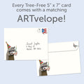 Load image into Gallery viewer, The envelope for Tree-Free’s Like a Raccoon card, along with the following text: “Every Tree-Free 5x7 card comes with a matching ARTvelope!”