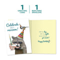 Load image into Gallery viewer, The cover and inside of Tree-Free’s Like a Raccoon card, along with the following text: “1 greeting card, 1 matching envelope”
