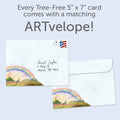Load image into Gallery viewer, The envelope for Tree-Free’s Sweet Dog Rainbow card, along with the following text: “Every Tree-Free 5x7 card comes with a matching ARTvelope!”
