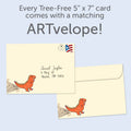 Load image into Gallery viewer, The envelope for Tree-Free’s Blast from the Past card, along with the following text: “Every Tree-Free 5x7 card comes with a matching ARTvelope!”