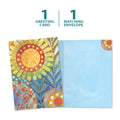 Load image into Gallery viewer, The cover and inside of Tree-Free’s Golden Glow card, along with the following text: “1 greeting card, 1 matching envelope”