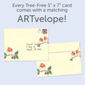 Load image into Gallery viewer, The envelope for Tree-Free’s Bird Beauty card, along with the following text: “Every Tree-Free 5x7 card comes with a matching ARTvelope!”