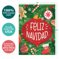 Load image into Gallery viewer, The cover of Tree-Free’s Navidad Ornament card with lines demonstrating its 5x7 dimensions, along with the following text: “100% PCW recycled paper, proudly made in the USA, sustainably printed on extra-thick card stock”