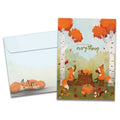 Load image into Gallery viewer, The cover of Tree-Free's Grateful Foxes card, along with its matching envelope.