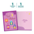 Load image into Gallery viewer, The cover and inside of Tree-Free’s Sweet Lanterns card, along with the following text: “1 greeting card, 1 matching envelope”