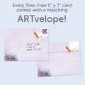 Load image into Gallery viewer, The envelope for Tree-Free’s Owl Calmness card, along with the following text: “Every Tree-Free 5x7 card comes with a matching ARTvelope!”