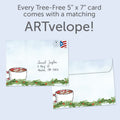 Load image into Gallery viewer, The envelope for Tree-Free’s Joyous Cat card, along with the following text: “Every Tree-Free 5x7 card comes with a matching ARTvelope!”
