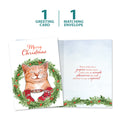 Load image into Gallery viewer, The cover and inside of Tree-Free’s Joyous Cat card, along with the following text: “1 greeting card, 1 matching envelope”