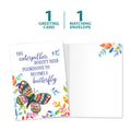 Load image into Gallery viewer, The cover and inside of Tree-Free’s Butterfly Permission card, along with the following text: “1 greeting card, 1 matching envelope”