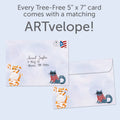 Load image into Gallery viewer, The envelope for Tree-Free’s Wrapped Pets card, along with the following text: “Every Tree-Free 5x7 card comes with a matching ARTvelope!”