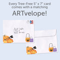 Load image into Gallery viewer, The envelope for Tree-Free’s Spooky Pets card, along with the following text: “Every Tree-Free 5x7 card comes with a matching ARTvelope!”